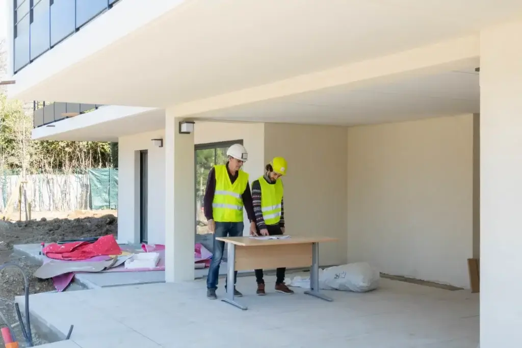 Un architecte Chambéry sur un chantier en train de concevoir un plan pour sa rénovation