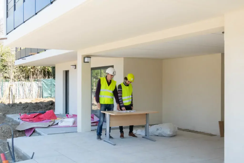 Un architecte Chambéry sur un chantier en train de concevoir un plan pour sa rénovation