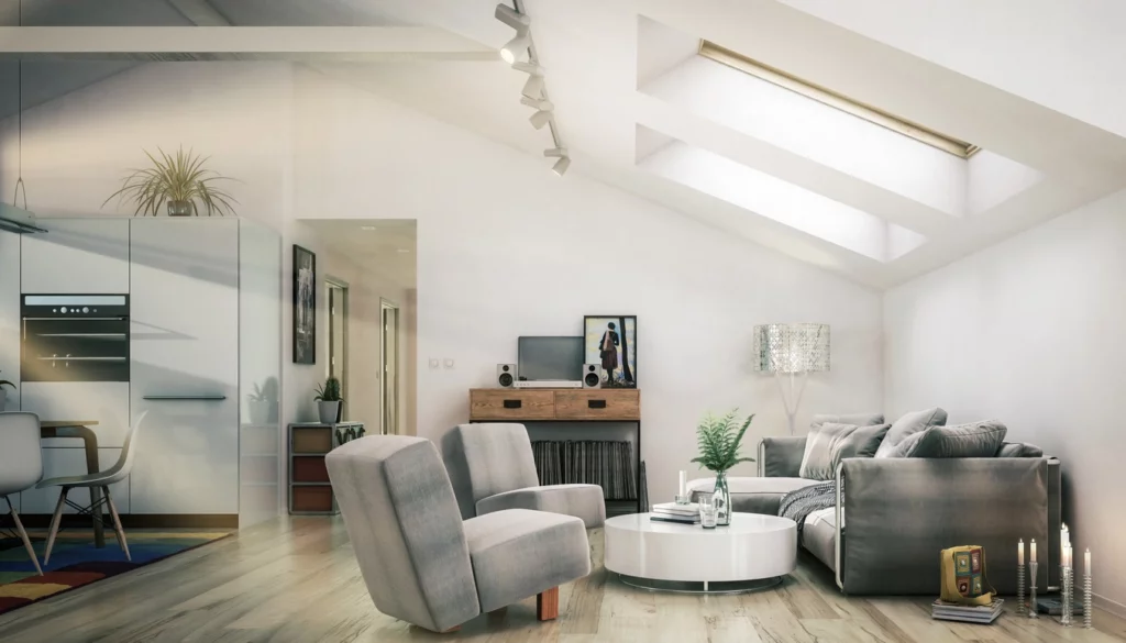Intérieur design aux teintes gris et blanc conçu par un architecte à Rouen