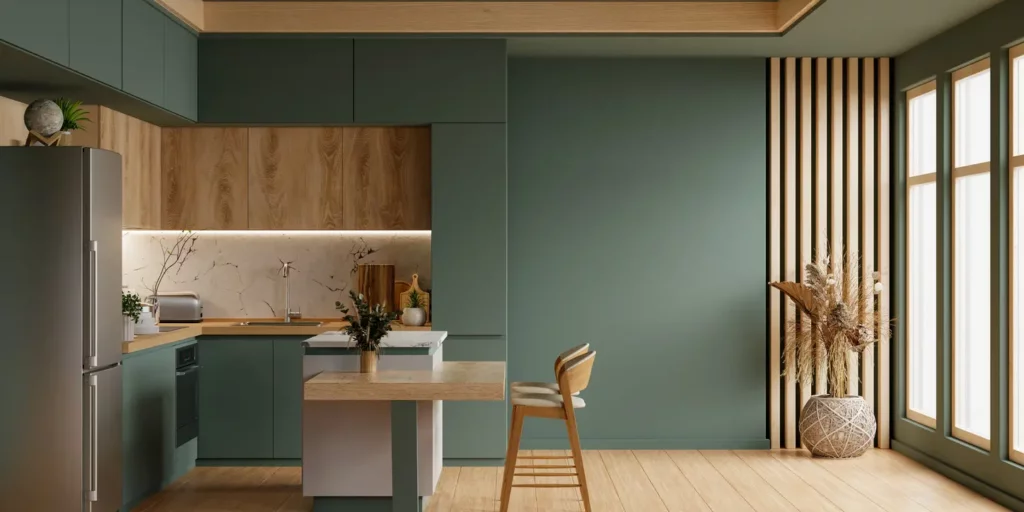 Une cuisine moderne de couleur verte faite par un architecte Hyeres