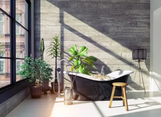 Salle de bain design avec vue extérieure, imaginée par un architecte d'intérieur au Blanc-Mesnil