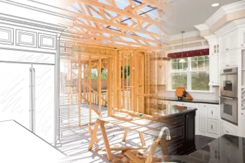 Avant-après d'une rénovation intérieure réalisée par un architecte à Annecy, avec une visualisation 3D et une photo réelle du résultat