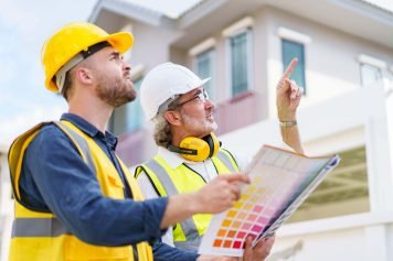 Les professionnels d'une entreprise de rénovation analyse la maison à rénover.