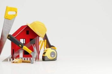 Illustration réflétant la rénovation investissement locatif, avec une petite maison et des outils d'artisans.