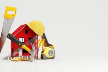 Illustration réflétant la rénovation investissement locatif, avec une petite maison et des outils d'artisans.