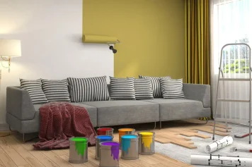 Salon rénové avant/après grâce à une aide pour la rénovation énergétique